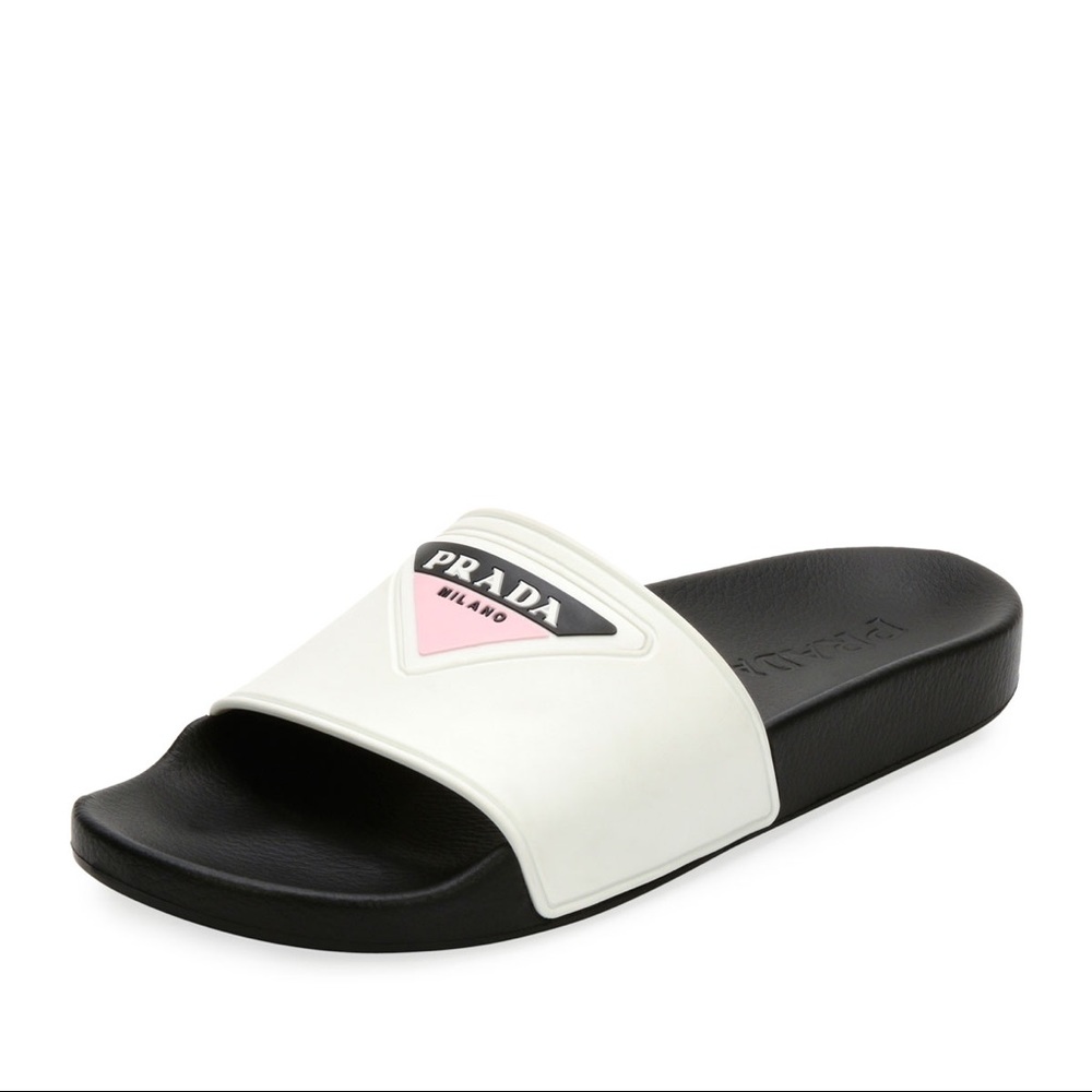 Prada logo rubber pool slide sandals